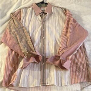 Elegant Striped Men's Shirt in Pink and Cream